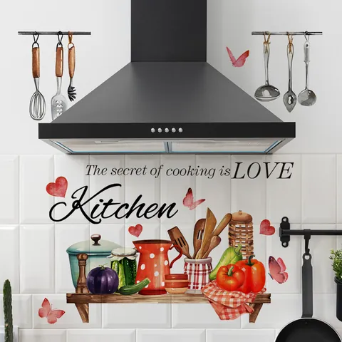 Kreativ Aquarell Küche Wandtattoo PVC Wasserdicht Gemüse Küchenutensilien Muster DIY Heimdekoration Wandaufkleber Für Esszimmer