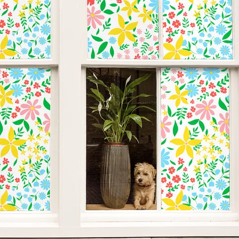 Floral Pattern Static Cling Window Film Privacy Glass Sticker PVC Non-Adhesive Decorative Window Decal For Home Kitchen