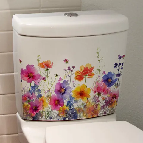 Bunter Blumen Toilettenaufkleber Wasserdicht PVC Wandaufkleber Für Badezimmer Schrank Home Deko Selbstklebend Abnehmbar