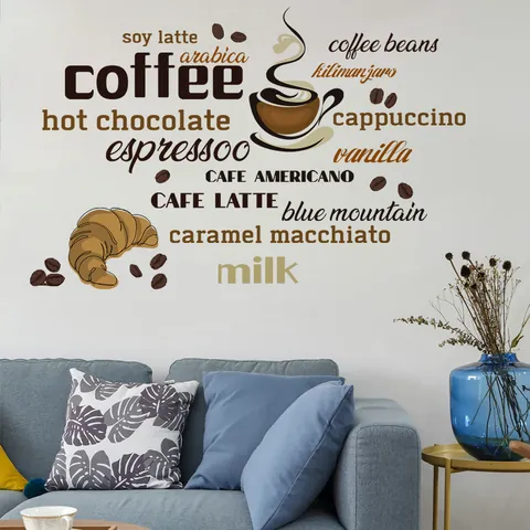 Modern Coffee Slogan Wall Stickers PVC Waterproof DIY Wall Art Decor For Cafe Kitchen Living Room Office Wall Murals