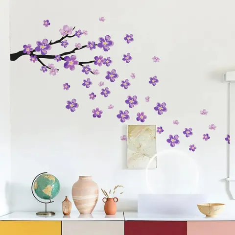 Lila Pflaumenblütenzweig Blumen Wandaufkleber PVC Selbstklebend Dekorative Wandtattoo Für Wohnzimmer Schlafzimmer Wandkunst