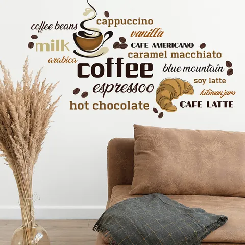 Modern Coffee Slogan Wall Stickers PVC Waterproof DIY Wall Art Decor For Cafe Kitchen Living Room Office Wall Murals