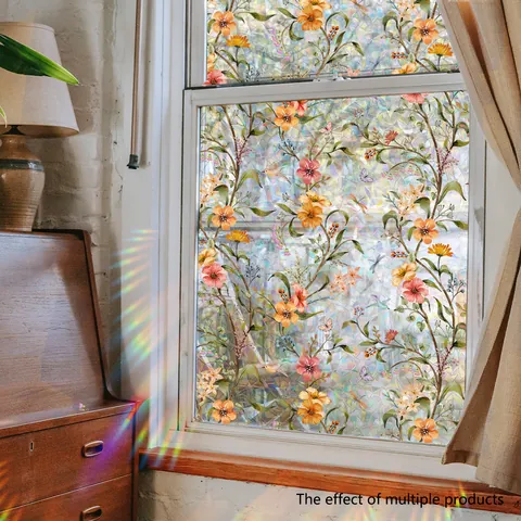 Película de Privacidad para Ventanas Arcoíris Floral Vintage Estática Control de Calor Protección UV Adhesivo Decorativo de Cristal