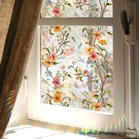 Static Cling Window Film Floral Butterfly Rainbow Glass Decal Privacy Non Adhesive Removable PVC Decorative