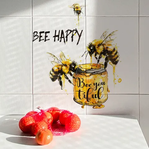 Watercolor Bee Honey Jar Wall Sticker Removable PVC Decal For Refrigerator Kitchen Decor Bee Happy Lettering Art Home Ornament