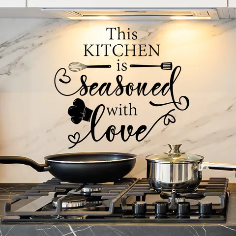 Seasoned With Love Kitchen Wall Sticker Removable PVC Quote Decal For Kitchen Dining Room Home Decor DIY Wall Mural