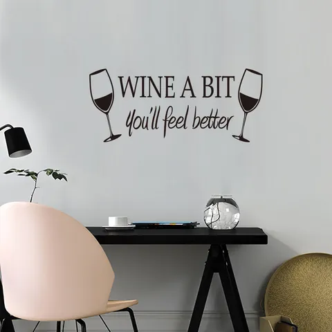 Modern Minimalist Wine Glass Vinyl Wall Sticker Quote Art Decal For Kitchen Dining Room Living Room Home Wall Decor Black