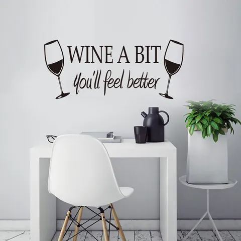 Modern Minimalist Wine Glass Vinyl Wall Sticker Quote Art Decal For Kitchen Dining Room Living Room Home Wall Decor Black