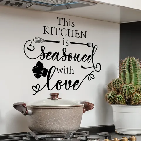 Seasoned With Love Kitchen Wall Sticker Removable PVC Quote Decal For Kitchen Dining Room Home Decor DIY Wall Mural