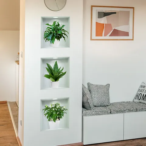 Adesivo da Parete Pianta Verde in Vaso Stereo 3D PVC Autoadesivo per Soggiorno Decorazione Casa Murale Botanico