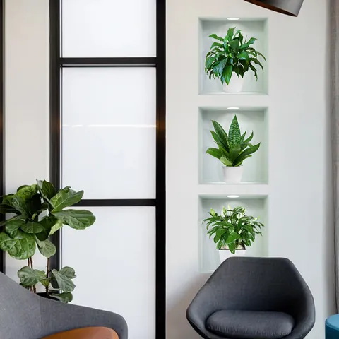 Adesivo da Parete Pianta Verde in Vaso Stereo 3D PVC Autoadesivo per Soggiorno Decorazione Casa Murale Botanico
