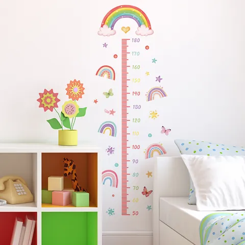 Rainbow Cloud Butterfly Height Chart Wall Sticker Removable PVC Growth Chart For Kids Room Nursery Bedroom Living Room Decor