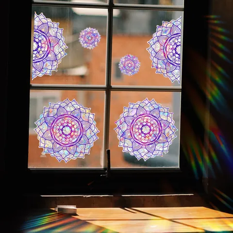 Mandala Suncatcher Window Sticker Rainbow Maker Prismatic Window Film Static Cling Decal For Home Decor Living Room Bedroom