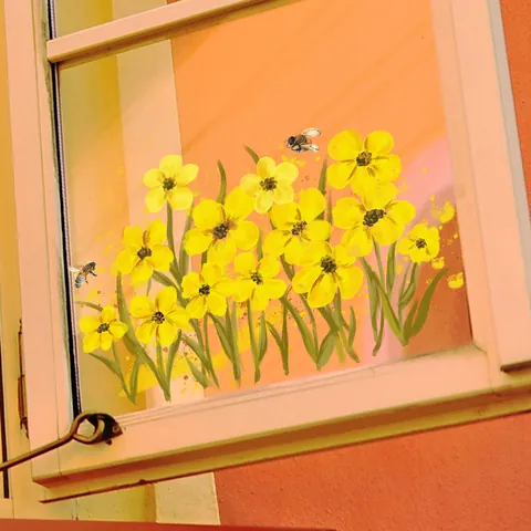 Pegatina de Inodoro de Flor Amarilla Abeja PVC Impermeable Calcomanía de Pared Acuarela Floral Baño Sala de Estar Decoración