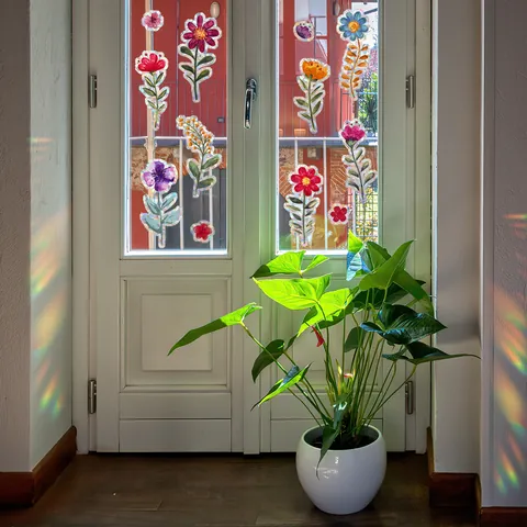 Adesivi per Finestre a Prisma Arcobaleno Adesione Statica Sun Catcher Adesivi Floreali Colorati Pellicola per Vetri Decalcomanie per Decorazione Casa