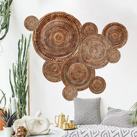 Bohemian Geweven Stijl Muurstickers Papier Zelfklevende Muurstickers Voor Woonkamer Slaapkamer Achtergrond Huis Decoratie