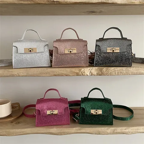 Women Metallic Snake Pattern Mini Handbag With Gold Rotating Lock Clasp PU Leather Shoulder Crossbody Bag Small Satchel