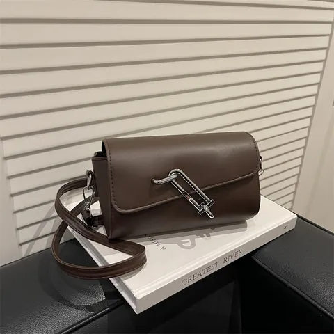 Μινιμαλιστική Τετράγωνη Τσάντα Crossbody από Δέρμα PU Μοναδική Ασημένια Αγκράφα Γαλλικού Στυλ Γυναικεία Καθημερινή Τσάντα Ώμου Μόδας