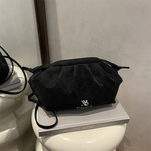 Borsa a Nuvola da Donna Minimalista con Trapuntatura a Nido d Ape Borsa a Tracolla Plissettata in Finta Pelle Scamosciata