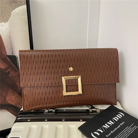 Mode Damen Gefaltete PU Leder Clutch Tasche Große Goldene Quadratschnalle Abend Umschlagtasche Für Hochzeit Party Bankett