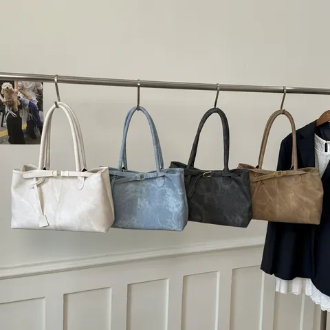 Borsa Tote in Pelle PU Donna Retrò Grande Capacità Minimalista Patchwork Borsa a Spalla Sottobraccio per Donna