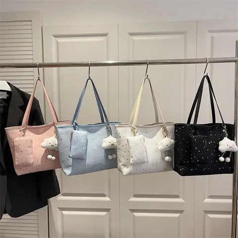 Large Capacity Star Print Tote Bag For Women With Pouch And Cloud Charm Casual Commuter Handbag Lady Shoulder Purse