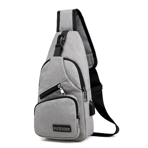 Herren Casual Oxford Gewebe Brusttasche Mit Externem USB Ladeanschluss Mehrlagig Einfarbig Umhängetasche Für Reisen Alltag