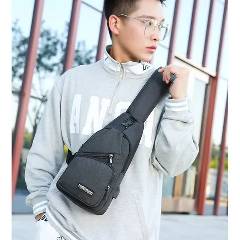 Herren Casual Oxford Gewebe Brusttasche Mit Externem USB Ladeanschluss Mehrlagig Einfarbig Umhängetasche Für Reisen Alltag