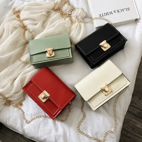 Women Fashion PU Leather Small Square Crossbody Bag Heart Metal Lock Chain Strap Contrast Stitching Colorblock Shoulder Bag Daily Casual Handbag