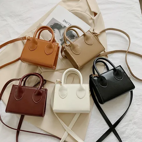 Women Mini Crossbody Bag Vintage PU Leather Small Square Handbag With Adjustable Strap Solid Color Tote Purse