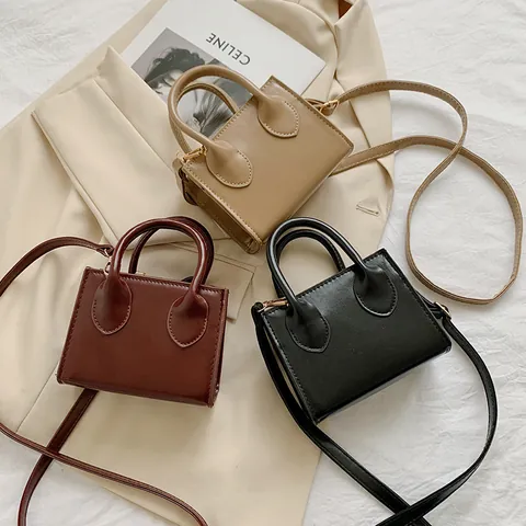 Women Mini Crossbody Bag Vintage PU Leather Small Square Handbag With Adjustable Strap Solid Color Tote Purse