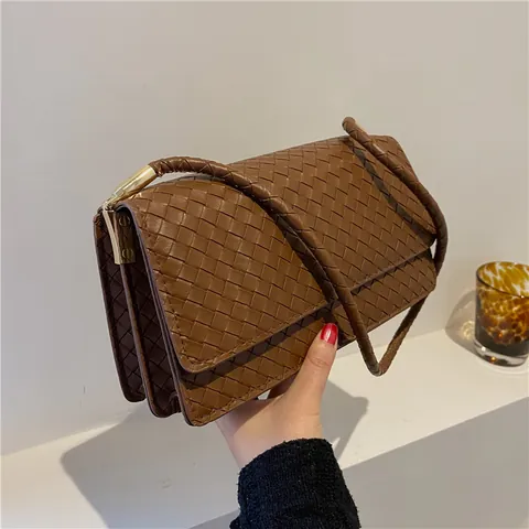 Damen Gewebte Textur PU Leder Umhängetasche Vintage Minimalistische Crossbody Handtasche Mit Magnetverschluss Mode Achseltasche