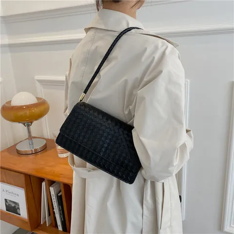 Damen Gewebte Textur PU Leder Umhängetasche Vintage Minimalistische Crossbody Handtasche Mit Magnetverschluss Mode Achseltasche