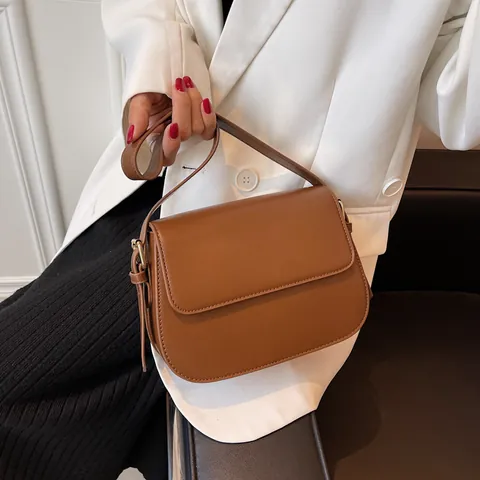Bolso de Silla de Mujer de Cuero PU Retro Minimalista con Solapa de Hombro Bolso Bandolera Moda Color Sólido Con Correa Ajustable