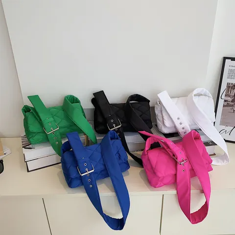 Bolso de Hombro de Nailon Acolchado con Diamantes para Mujer Bolso Bandolera Acolchado de Gran Capacidad