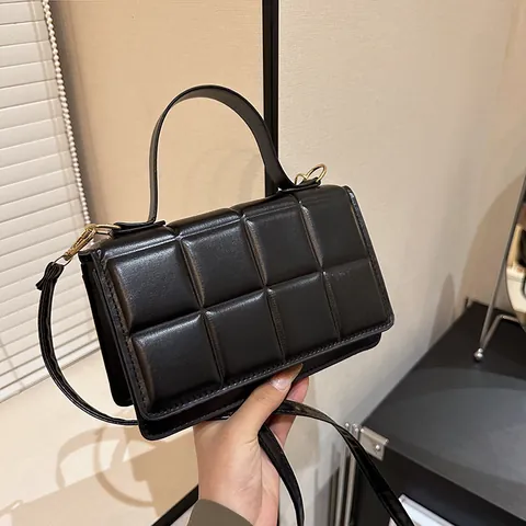 Borsa Quadrata Piccola Trapuntata in Pelle PU Con Manico Superiore Tracolla Staccabile Borsa a Tracolla Retro per Donna Moda Borsa Quotidiana