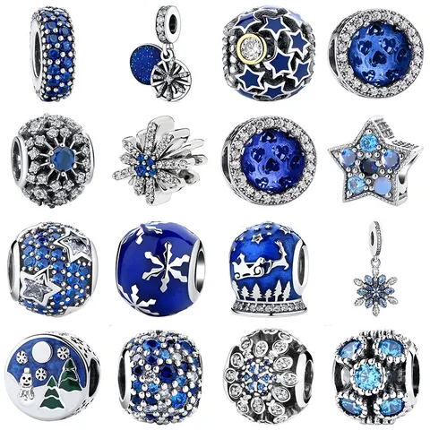 Blue Ocean Series Alloy Beads Charms For DIY Bracelets Snowflake Star Heart Enamel Zirconia Jewelry Accessories For Women