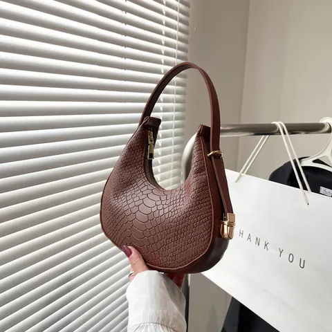 Borsa da Sottobraccio Donna con Motivo a Coccodrillo Pelle Sintetica Mezzaluna Hobo Tracolla Minimalista Urbano Quotidiana