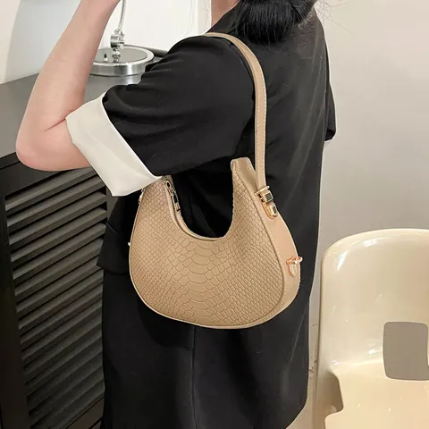 Borsa da Sottobraccio Donna con Motivo a Coccodrillo Pelle Sintetica Mezzaluna Hobo Tracolla Minimalista Urbano Quotidiana