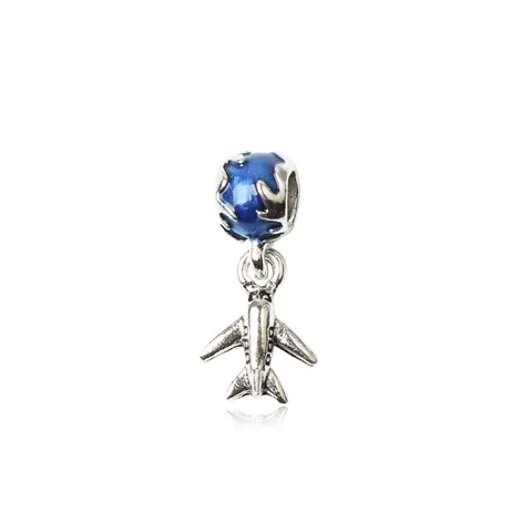 Zinc Alloy Blue Enamel Earth Globe Airplane Travel Charm Pendant For DIY Jewelry Making Necklaces Women Accessories