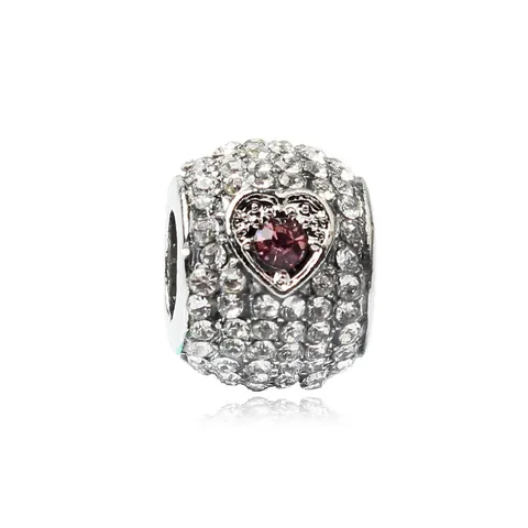Alloy Pink Heart Cubic Zirconia Pave Charm Bead For Women DIY Snake Chain Bracelet Sparkling Romantic Jewelry Accessory