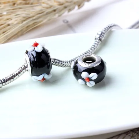 Muranoglas Blume Charm Perle Großes Loch Blumenmuster Handgefertigter Schmuck Für Damen DIY Armband Herstellung Zubehör