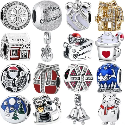 Alloy Christmas Charms For DIY Bracelets Santa Claus Snowflake Gift Box Enamel Zirconia Beads Festive Jewelry Accessories