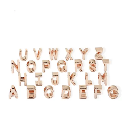 DIY Rose Gold Alphabet Beads Alloy Initial Letter Loose Charms For Jewelry Making Bracelet Necklace Large Hole Metal Beads