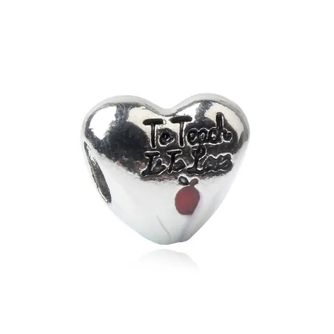 Alloy Hollow Heart Charm Bead With Red Apple To Teach Is To Love Lettering For DIY Snake Chain Bracelet Teacher Gift Jewelry