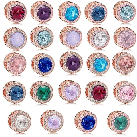 Rose Gold Plated Alloy Hollow Heart Round Beads With Colorful Zirconia DIY Charms For Bracelet Jewelry Making Women