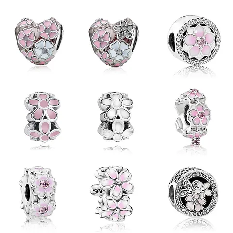 Alloy Enamel Flower Heart Charms Beads For DIY Bracelet Necklace Jewelry Making Magnolia Cherry Blossom Rhinestone Women