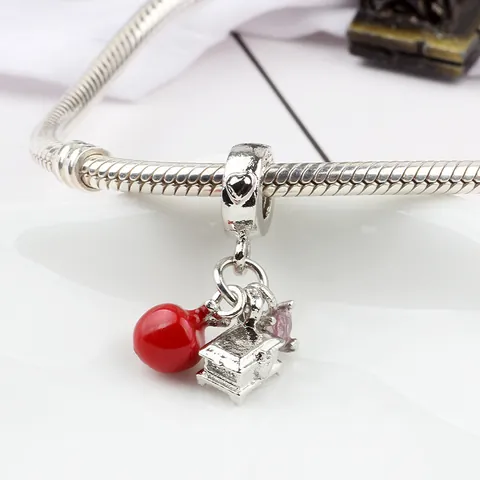 Alloy Red Apple Suitcase Pink Heart Pendants For DIY Bracelet Jewelry Making Charms With Rhinestone Enamel Gift Women Accessories