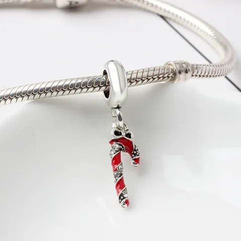 Christmas Candy Cane Charm Alloy Enamel Bow Pendant For DIY Bracelet Necklace Festive Jewelry Accessory For Women