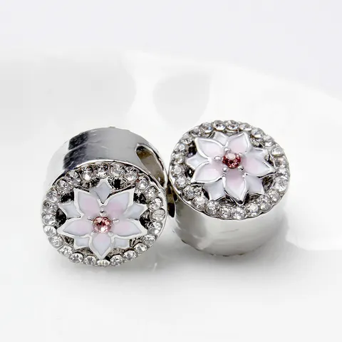 Alloy Enamel Flower Heart Charms With Rhinestone Zirconia Drip Oil Magnolia Sakura For DIY Bracelet Women Jewelry Making